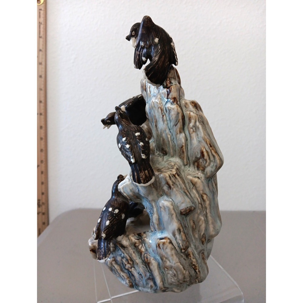 VTG‎ Birds Ceramic Figurine Dead Tree + 6 Black Birds Crows Drip Pottery Haunted - Picture 6 of 16